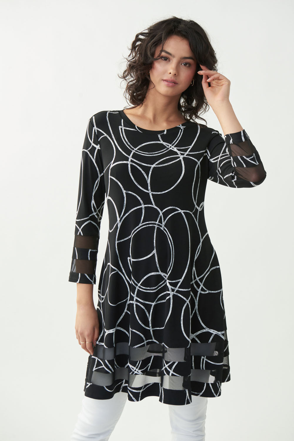 Joseph Ribkoff Black-Vanilla Circle Print Dress Style 221211
