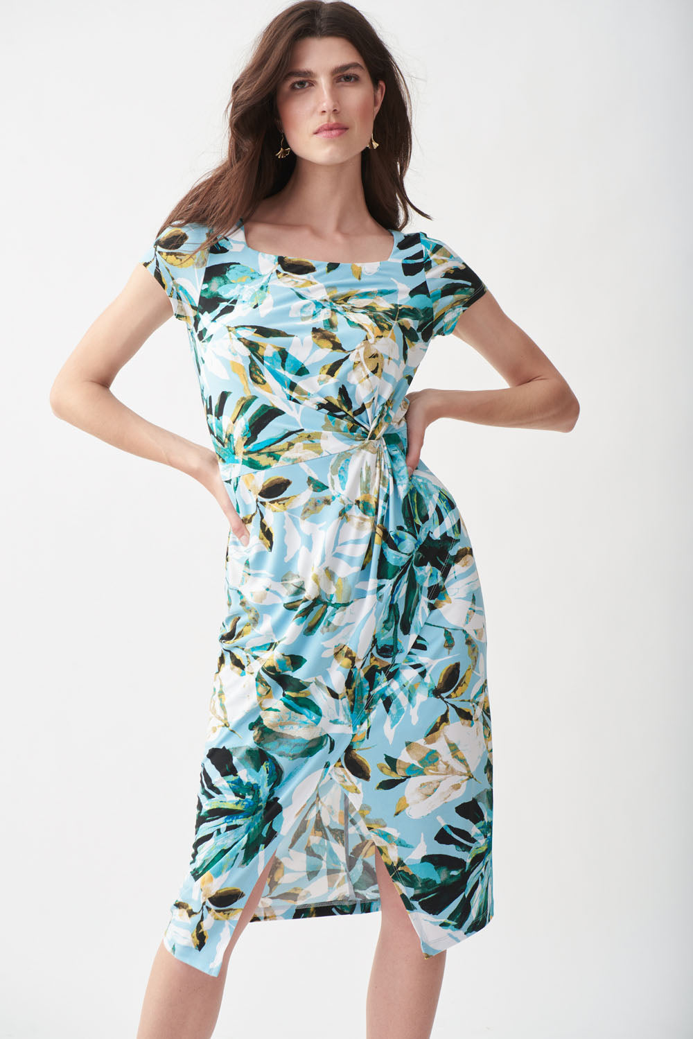 Joseph Ribkoff Blue-Multi Tropical Print Dress Style 221225