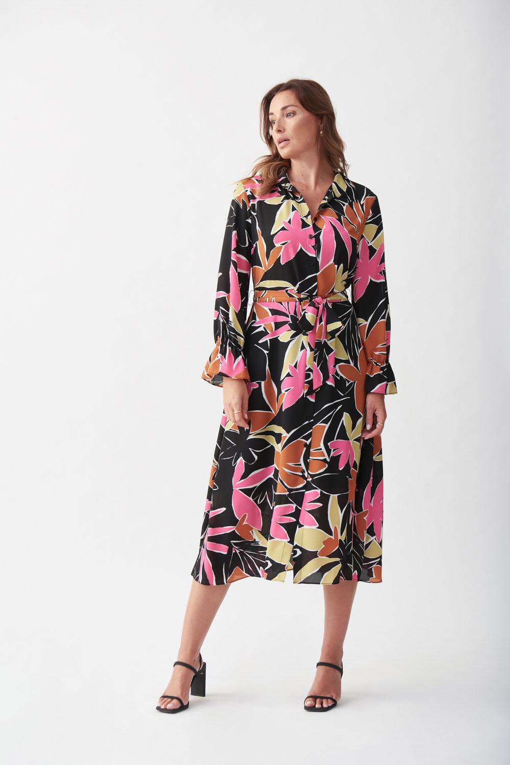 Joseph Ribkoff Black-Vanilla Floral Print Dress Style 221271
