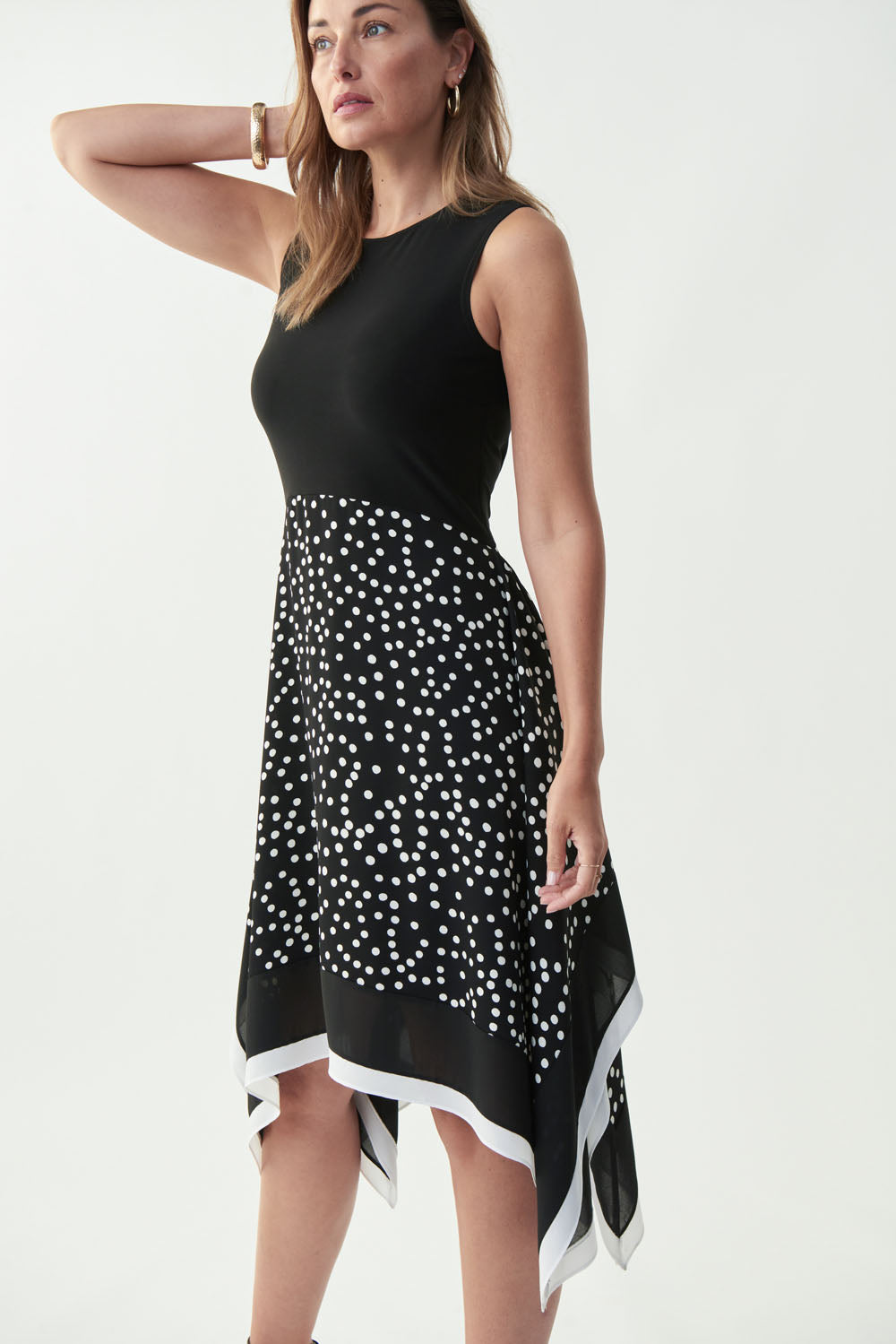 Joseph Ribkoff Black-Vanilla Polka Dot A-line Dress Style 221360