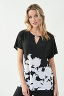 Joseph Ribkoff Black/Vanilla Keyhole Neck Top Style 221366 - Main Image