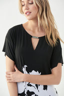 Joseph Ribkoff Black-Vanilla Keyhole Neck Top Style 221366