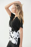 Joseph Ribkoff Black-Vanilla Keyhole Neck Top Style 221366