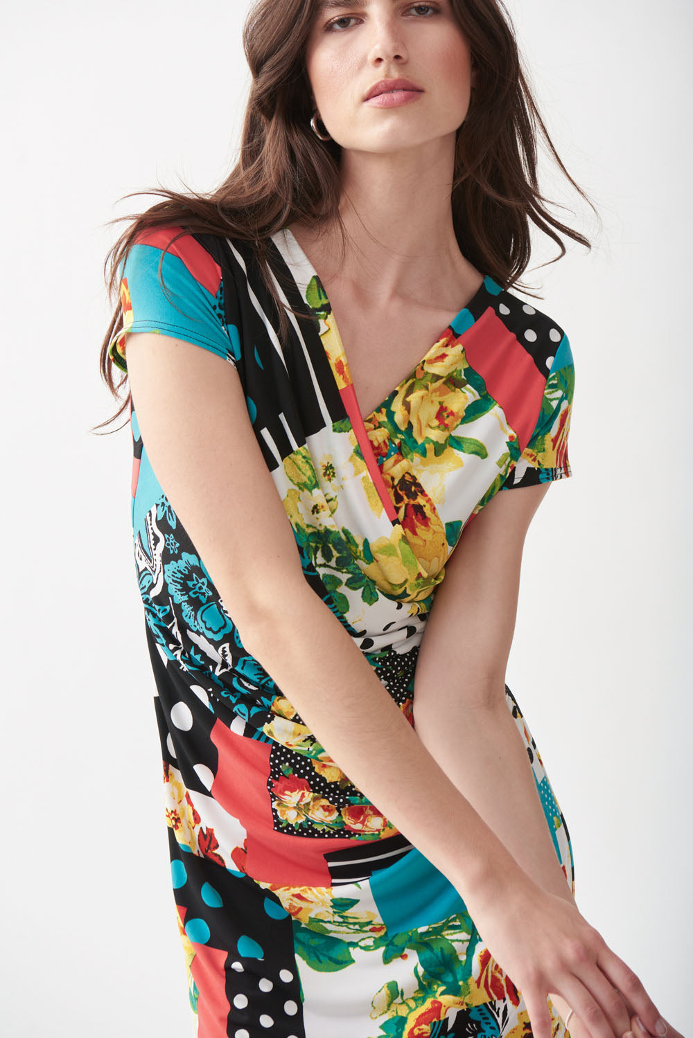 Joseph Ribkoff Vanilla-Multi Mixed Print Dress Style 221376
