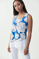 Joseph Ribkoff Blue-Vanilla Floral Sleeveless Top Style 221381