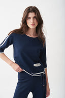 Joseph Ribkoff Navy/Vanilla Knitted Top Style 221924 - Main Image