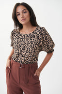 Joseph Ribkoff Beige-Black Leopard Print Top Style 222035