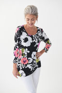 Joseph Ribkoff Black-Multi Floral Print Top Style 222036