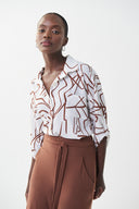 Joseph Ribkoff Vanilla-Brown Printed Blouse Style 222070