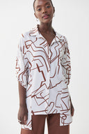 Joseph Ribkoff Vanilla-Brown Printed Blouse Style 222070