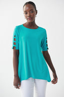 Joseph Ribkoff Aruba Blue Cut-Out Sleeve Top Style 222079