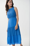 Joseph Ribkoff Aegean Sea with Black Polka Dots Dress Style 222088