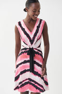 Joseph Ribkoff Pink-Black Abstract Print Sleeveless Dress Style 222104