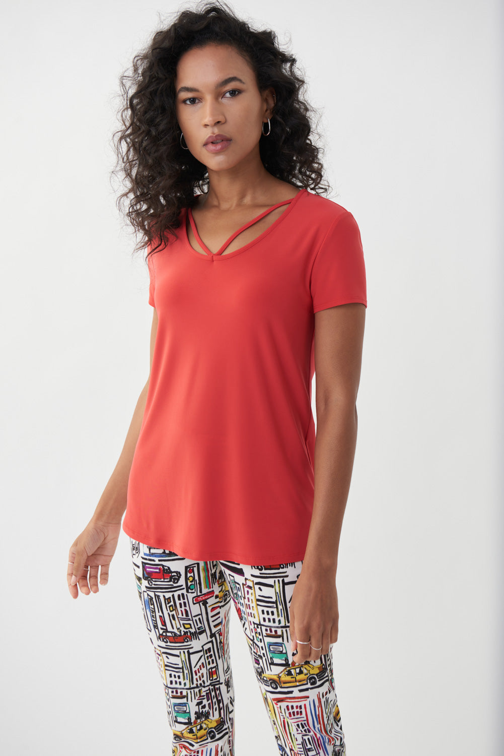 Joseph Ribkoff Lacquer Red Cut-Out Top Style 222136