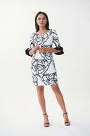 Joseph Ribkoff Vanilla/Black Abstract Ruffle Detail Dress Style 222196