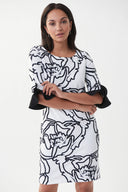 Joseph Ribkoff Vanilla-Black Abstract Ruffle Detail Dress Style 222196