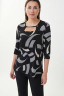 Joseph Ribkoff Black-Vanilla Keyhole Neck Tunic Style 223044