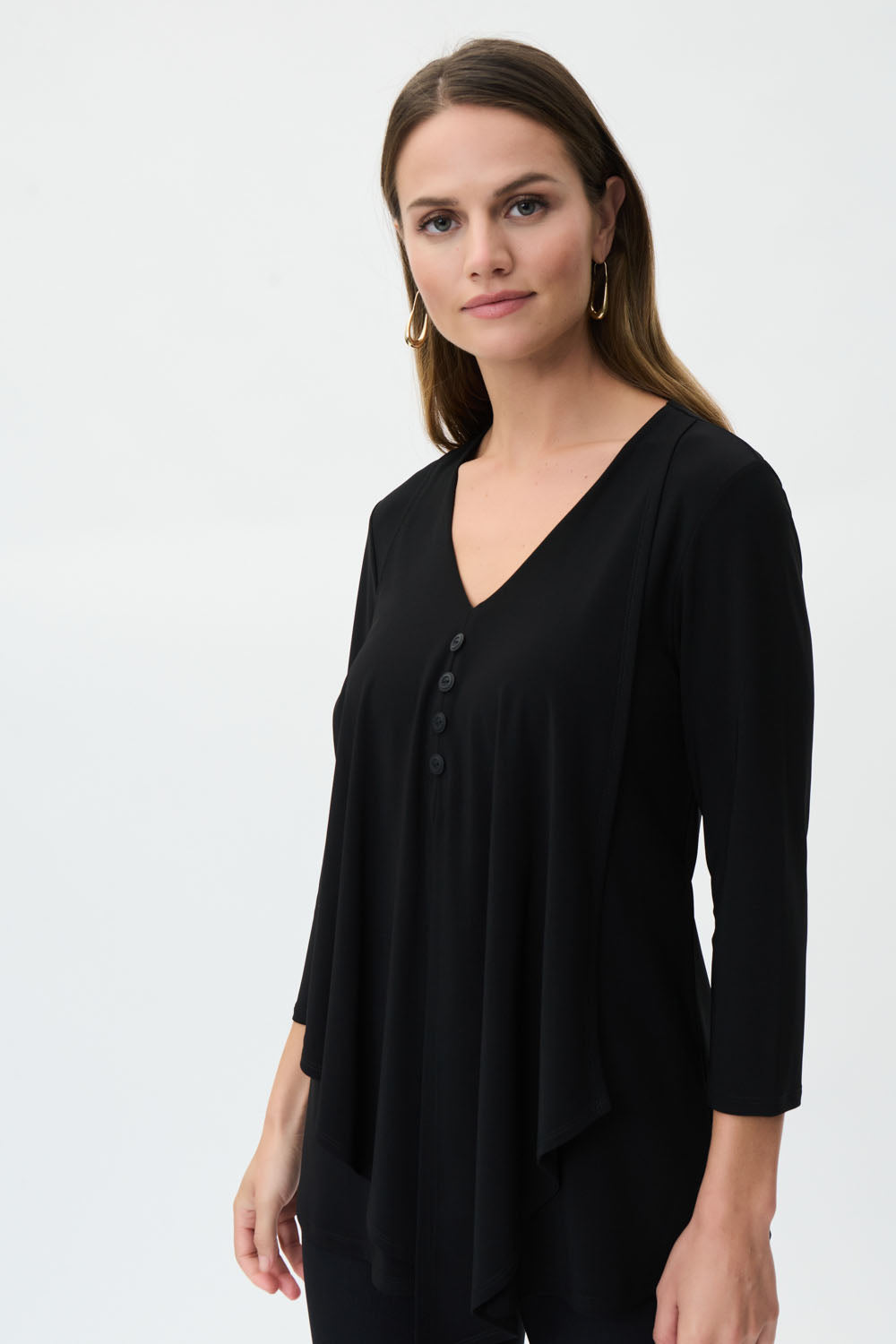 Joseph Ribkoff Black Draped Henley Top Style 223102