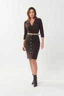 Joseph Ribkoff Mocha Wrap Dress with Leatherette Belt Style 223132