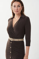 Joseph Ribkoff Mocha Wrap Dress with Leatherette Belt Style 223132