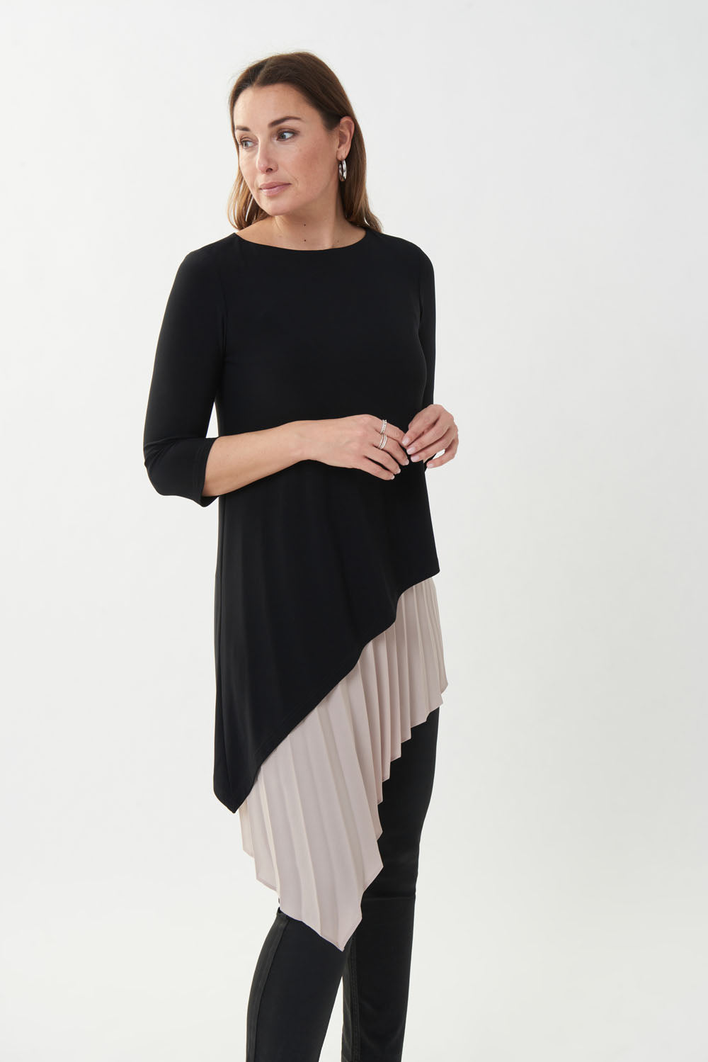 Joseph Ribkoff Black-Sand Pleated Trim Tunic Style 223140