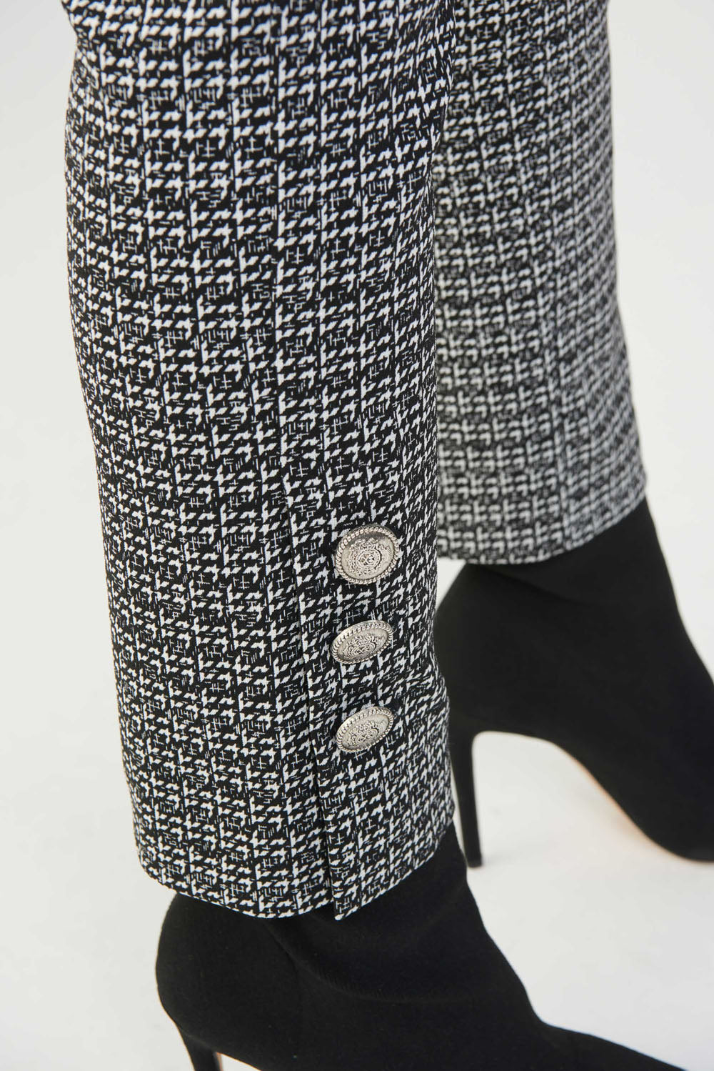 Joseph Ribkoff Black-White-Silver Checkered Pants Style 223219