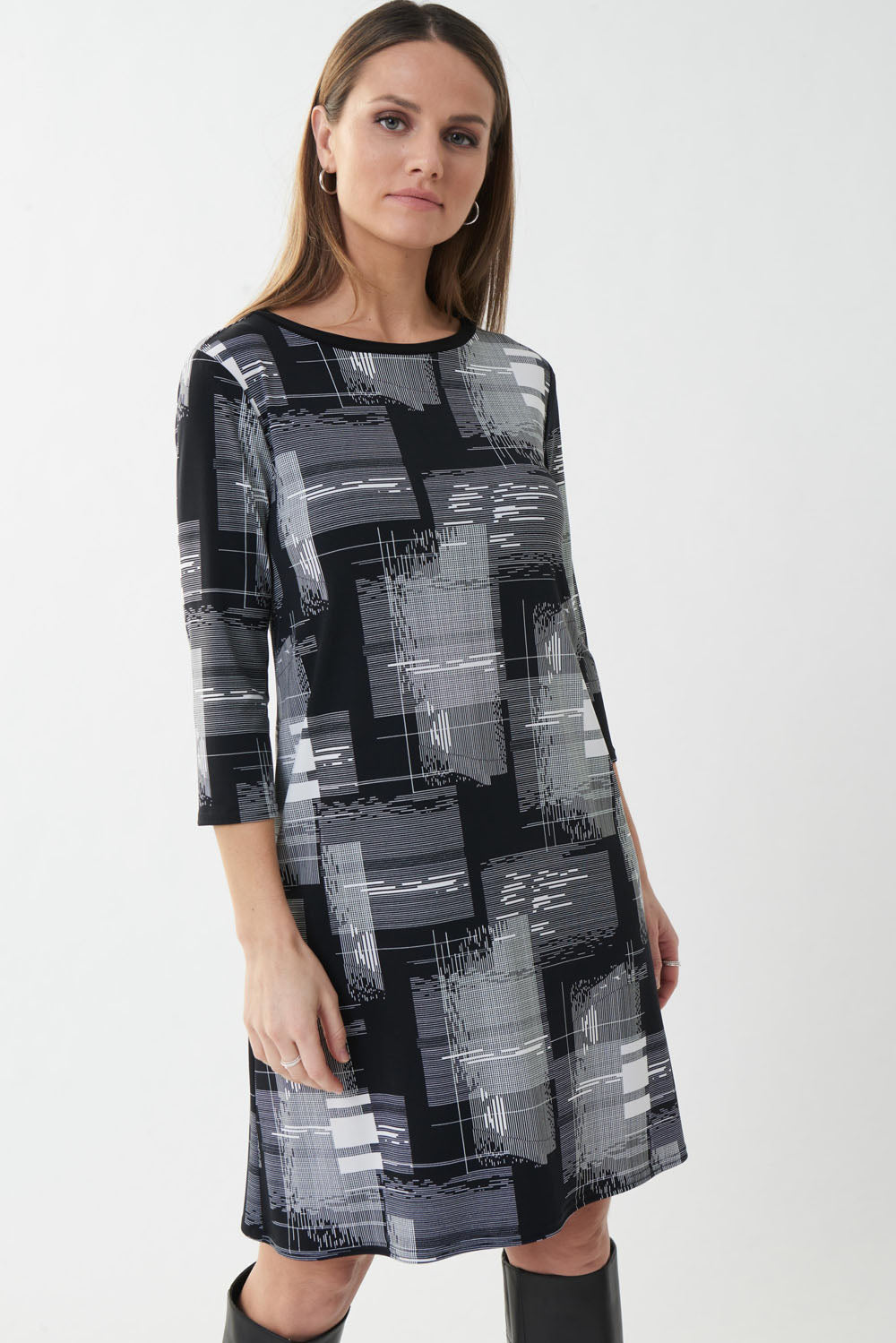 Joseph Ribkoff Black-White Checkered Print Dress Style 223259