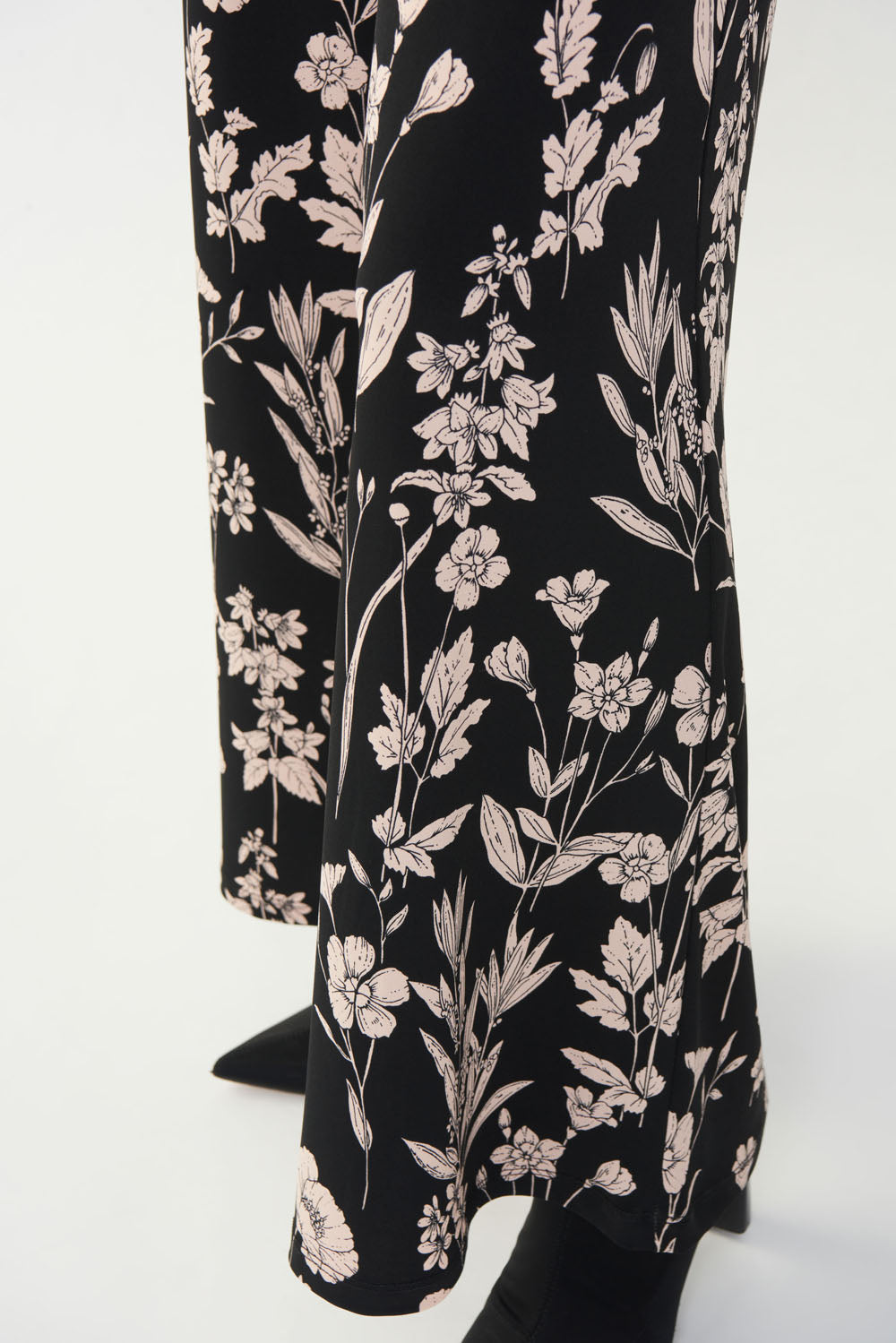 Joseph Ribkoff Black Wide Leg Pants with Beige Floral Print Style 223296