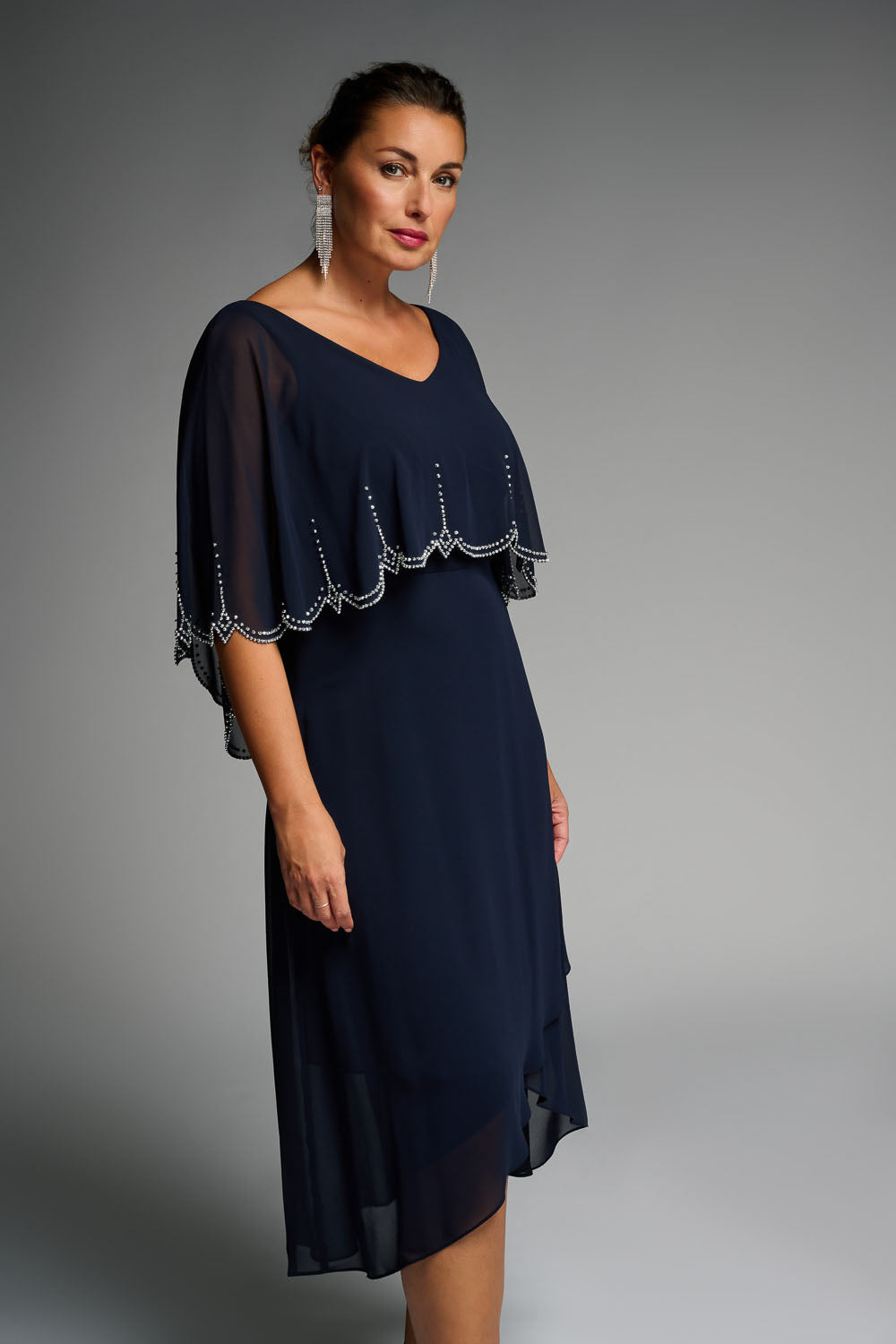 Joseph Ribkoff Midnight Blue Chiffon Overlay Dress Style 223730