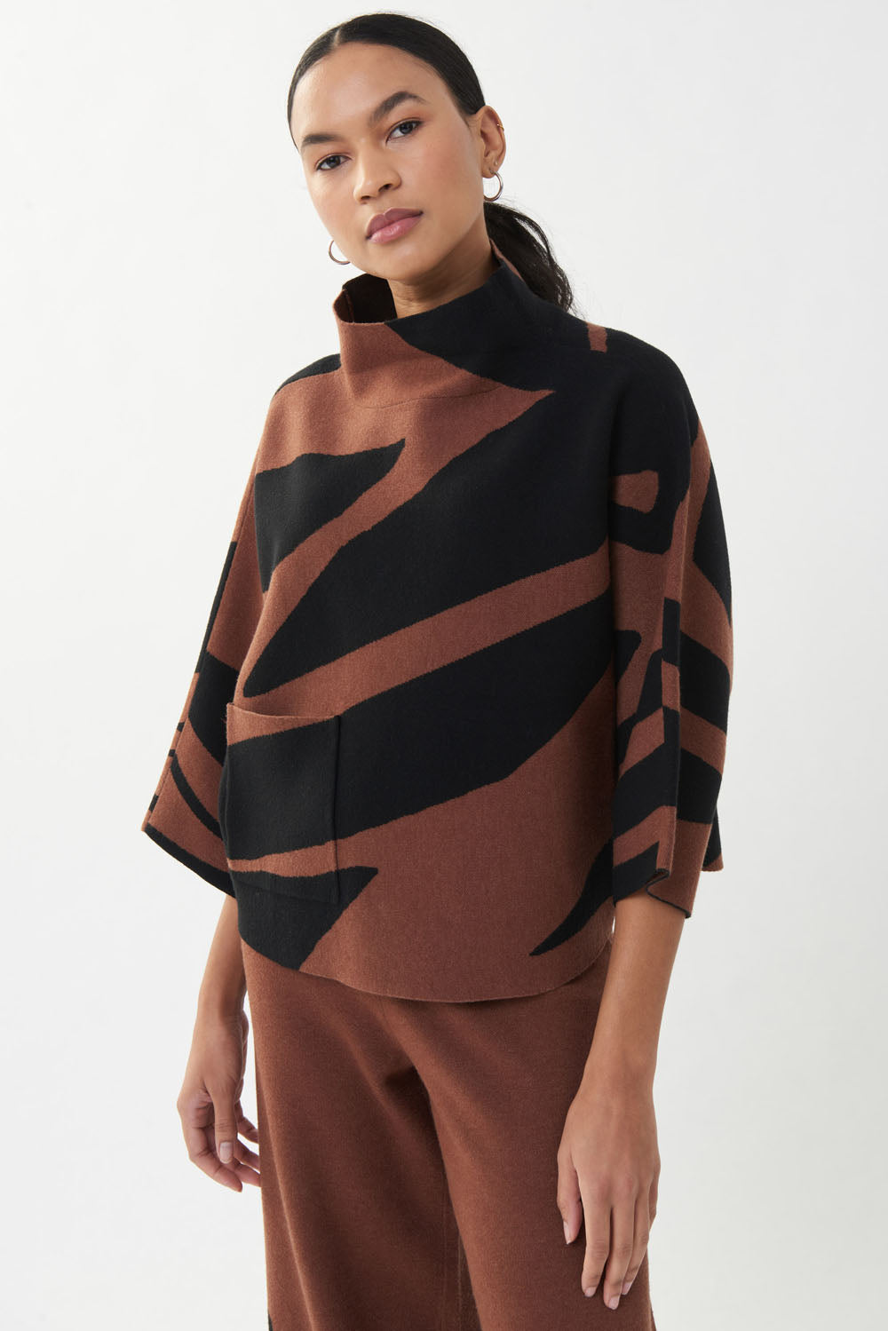 Joseph Ribkoff Black-Toffee Jacquard Sweater Style 223945