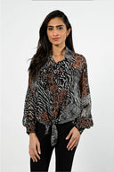 Frank Lyman Orange/Black Woven Top Style 224112