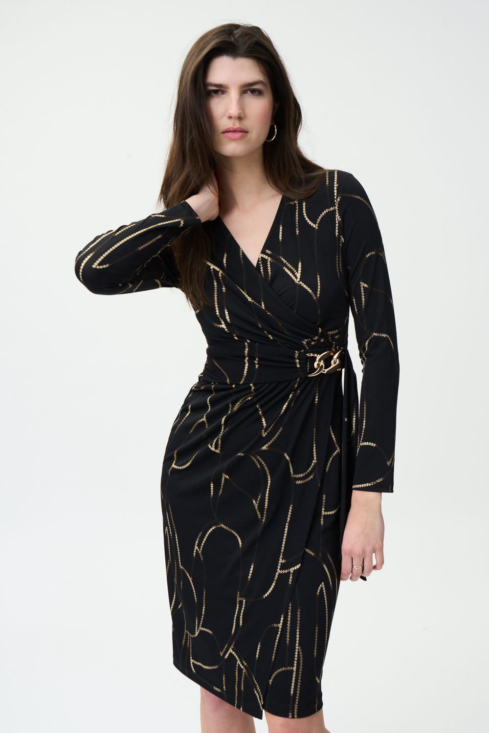 Joseph Ribkoff Black-Multi Wrap Dress Style 224284
