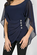 Frank Lyman Midnight Blue Sheer Overlay Top Style 229008