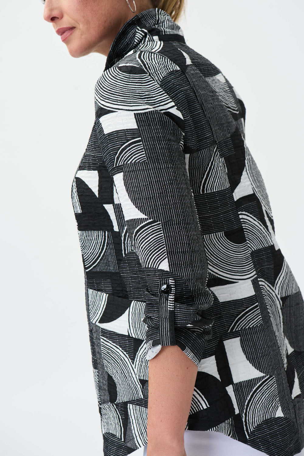 Joseph Ribkoff Vanilla-Black Geometric Print Jacket Style 231017
