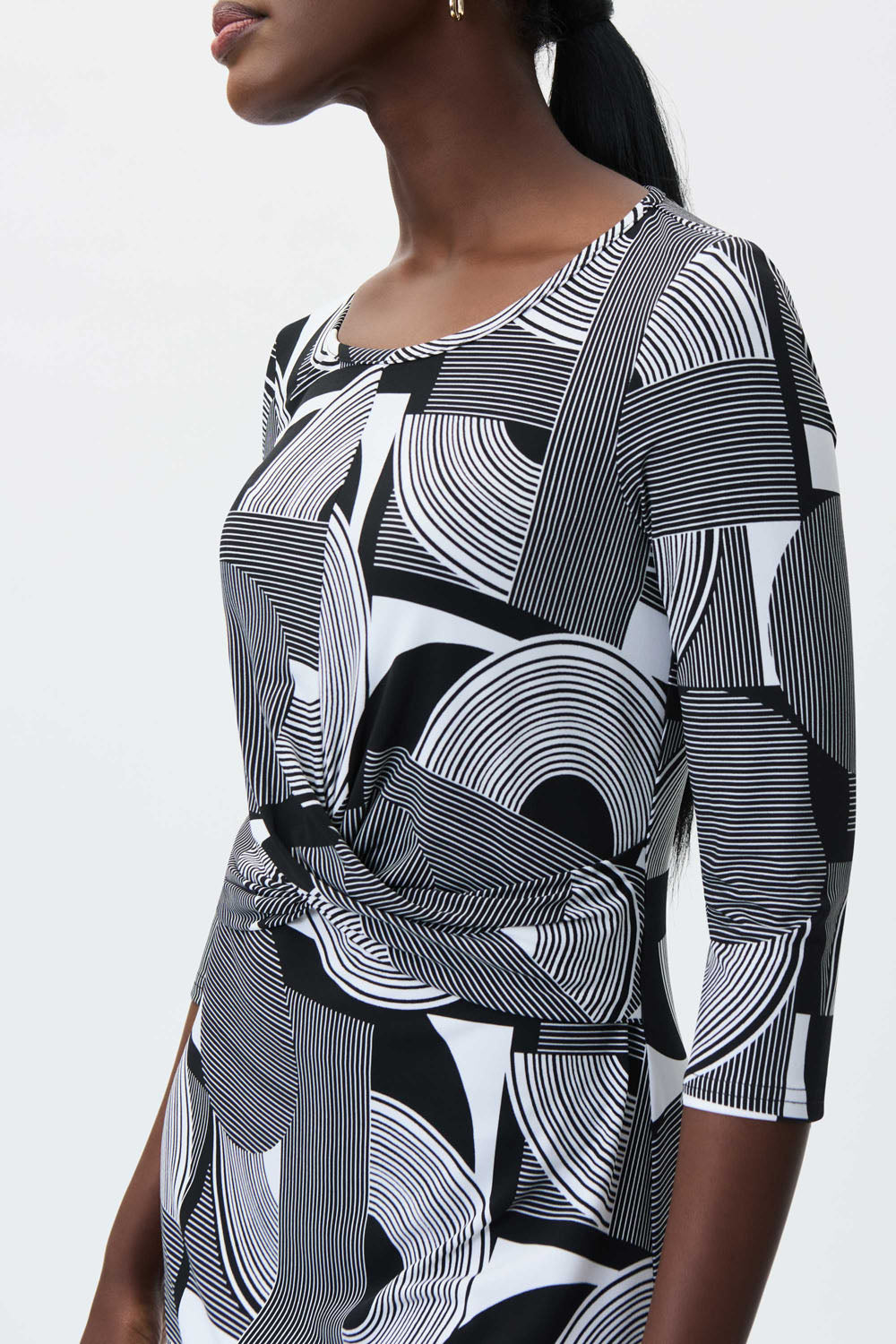 Joseph Ribkoff Vanilla-Black Geometric Print Dress Style 231020