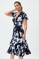 Joseph Ribkoff Midnight Blue-Vanilla Wrap Dress Style 231047