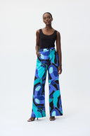 Joseph Ribkoff Black/Multi Printed Satin Wide-Leg Pants Style 232008