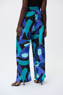 Joseph Ribkoff Black/Multi Printed Satin Wide-Leg Pants Style 232008