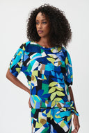 Joseph Ribkoff Black/Multi Tropical Print Boxy Top With Sash Style 232031