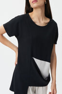 Joseph Ribkoff Black/Moonstone Asymmetrical Color-Blocked Top Style 232060