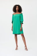 Joseph Ribkoff Foliage Off-Shoulder Frilly Sleeve Dress Style 232193