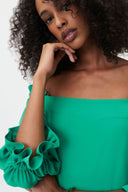 Joseph Ribkoff Foliage Off-Shoulder Frilly Sleeve Dress Style 232193