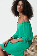 Joseph Ribkoff Foliage Off-Shoulder Frilly Sleeve Dress Style 232193