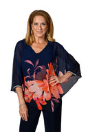 Frank Lyman Navy/Fuchsia/Coral Floral Print Top Style 238350